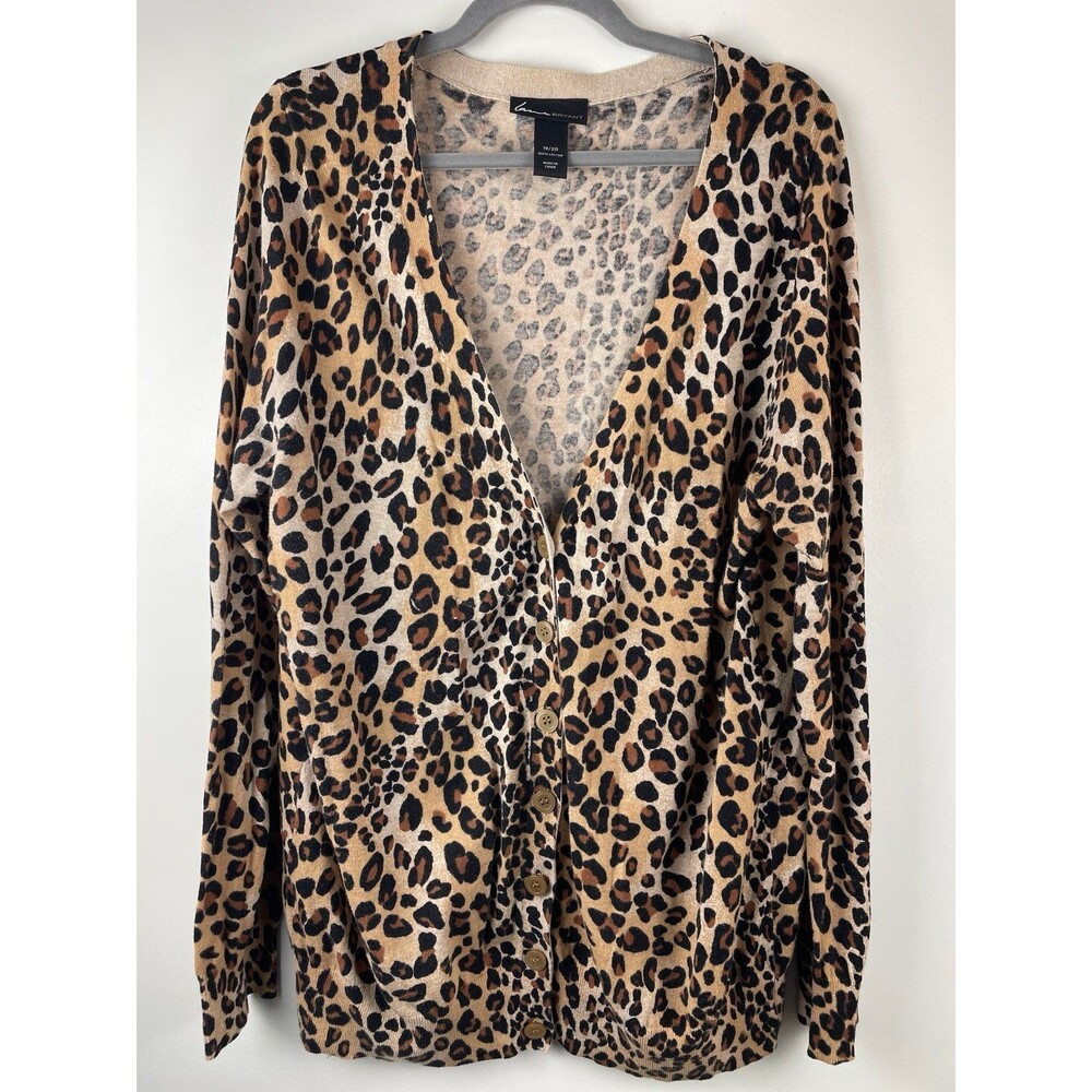 Lane Bryant 100% cotton leopard print button front cardigan size 18/20